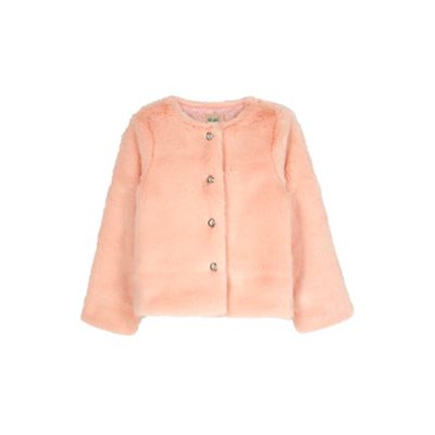 Yumi Girl pink Faux Fur Jacket With Jewel Buttons